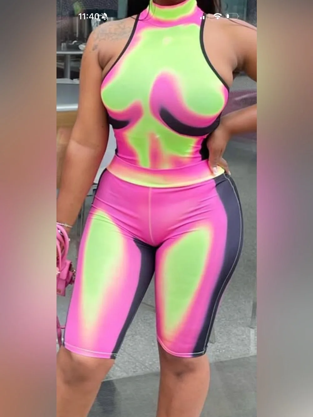 High-Waist Neon Colorblock Capris - Pink & Lime
